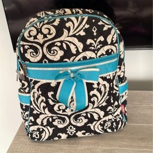 Quilted Backpack in black & white pattern with Full Sized with Bow